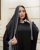 شال مجلسی مشکی کوپرا دور مروارید و نگین سفید