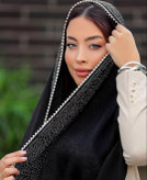 شال مجلسی مشکی کوپرا دور مروارید و نگین سفید