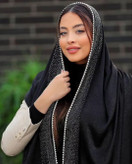 شال مجلسی مشکی کوپرا دور مروارید و نگین سفید