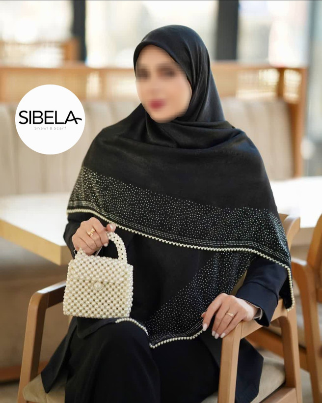 روسری کوپرا دور نگین و مروارید سفید قواره ۱۲۰