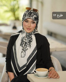 روسری ابریشم توییل سفید مشکی دور دست دوز کد ۰۲۰۲۴
