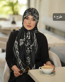 روسری ابریشم توییل سفید مشکی دور دست دوز کد ۰۲۰۲۴