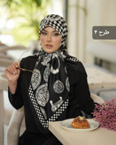 روسری ابریشم توییل سفید مشکی دور دست دوز کد ۰۲۰۲۴