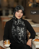 روسری ابریشم توییل سفید مشکی دور دست دوز کد ۰۲۰۲۴