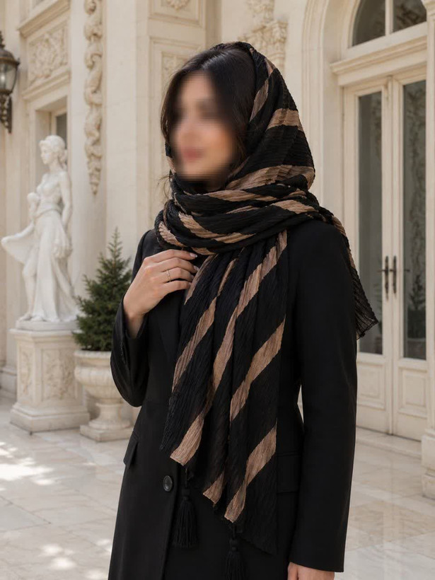 شال نخی مشکی کرمی اقتصادی
